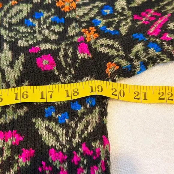 Vintage 80s 90s Wool Italian Floral Fair Isle Heavy Knit Chunky Cozy Cabincore - Picture 5 of 6